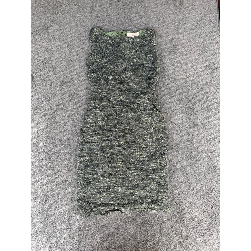 Luca Luca Olive Green Grey Tweed Boucle Sheath Dress Size 42 Sleeveless Lined